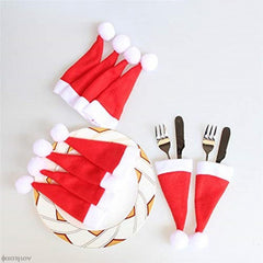 Christmas Santa Hat Cutlery Holder Bag for Xmas Table Decor
