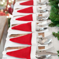 Christmas Santa Hat Cutlery Holder Bag for Xmas Table Decor
