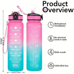 1000ml Water Bottle with Time Marker & Fruit Strainer for Fitness Gym & Outdoor