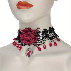 Halloween Lace Necklace Skull Rose Handwoven Skin-Friendly Material
