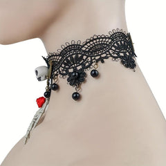 Halloween Lace Necklace Skull Rose Handwoven Skin-Friendly Material