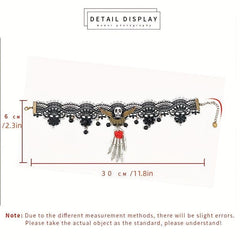 Halloween Lace Necklace Skull Rose Handwoven Skin-Friendly Material