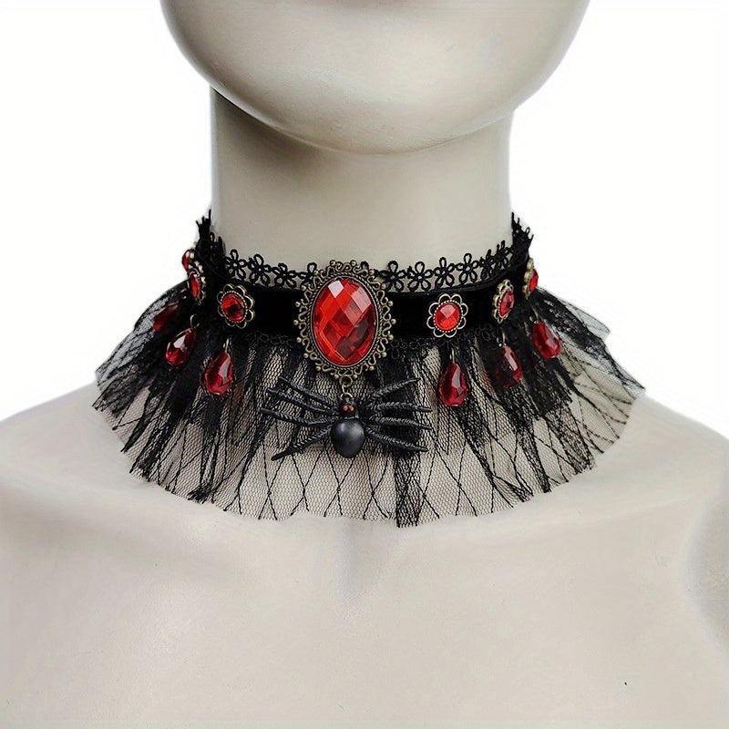 Halloween Lace Necklace Skull Rose Handwoven Skin-Friendly Material
