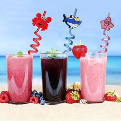 4pcs Under The Sea Reusable Straws Shark Theme Birthday Party Favors