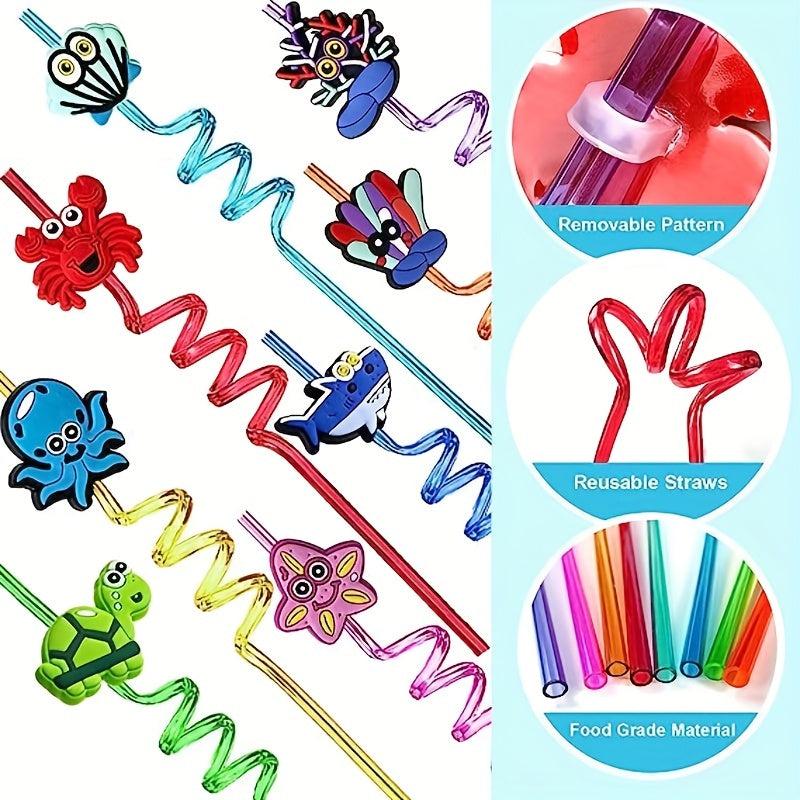 4pcs Under The Sea Reusable Straws Shark Theme Birthday Party Favors