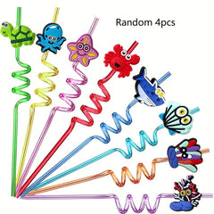 4pcs Under The Sea Reusable Straws Shark Theme Birthday Party Favors
