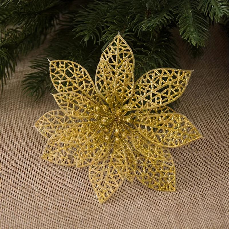 10pcs Artificial Christmas Flowers Ornaments Home Xmas Party Decorations