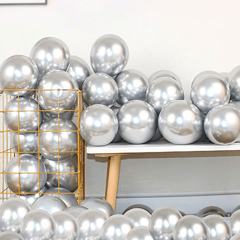 50pcs 5 Metallic Silver Balloons Baby Shower Birthday Decorations
