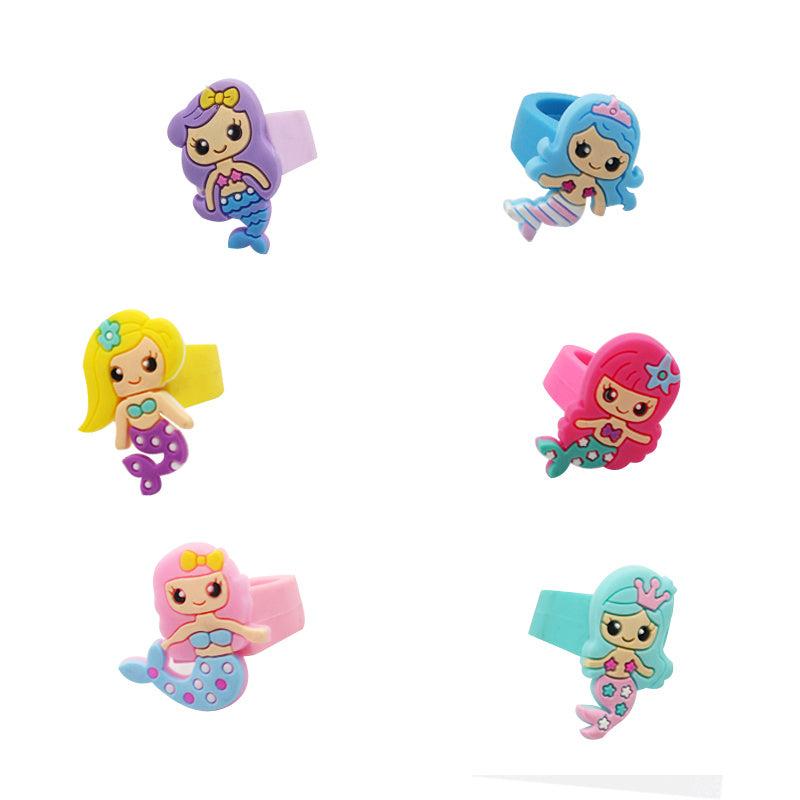 12 Mermaid Rings Set - Cute Under The Sea Party Favors