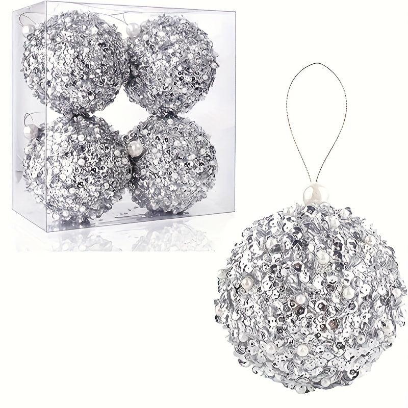4pc Set Silver Shatterproof Christmas Ball Ornaments Xmas Decorations