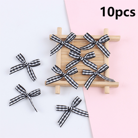 10pcs Plaid Hand-knotted Mini Bows DIY Ribbon Accessories Bouquet Cake Gift