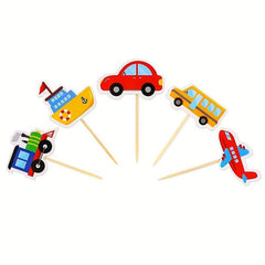 5pcs Small Car Airplane Train Cake Insert Sign Baby Birthday Party Decoration