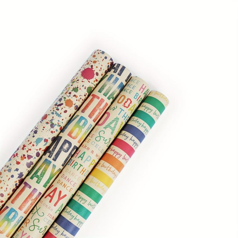 4Pcs Birthday Gift Wrapping Paper Vintage Wrapping Paper Holiday Gift