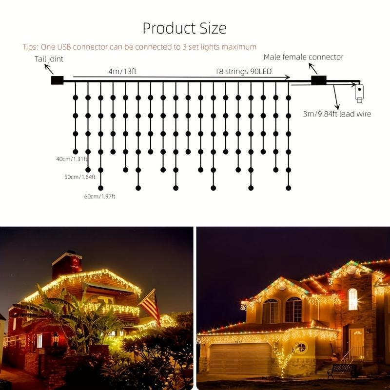 USB LED String Lights Christmas Window Curtain Fairy Lights