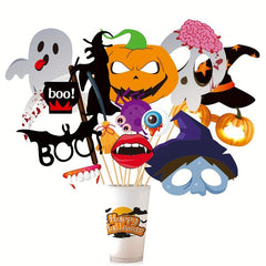 27pcs Halloween Party Supplies Decoration Card Masks Pumpkin Photo Booth Props