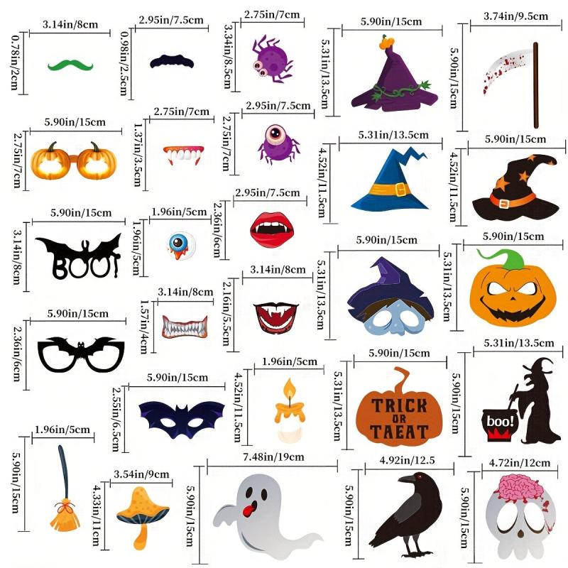 27pcs Halloween Party Supplies Decoration Card Masks Pumpkin Photo Booth Props