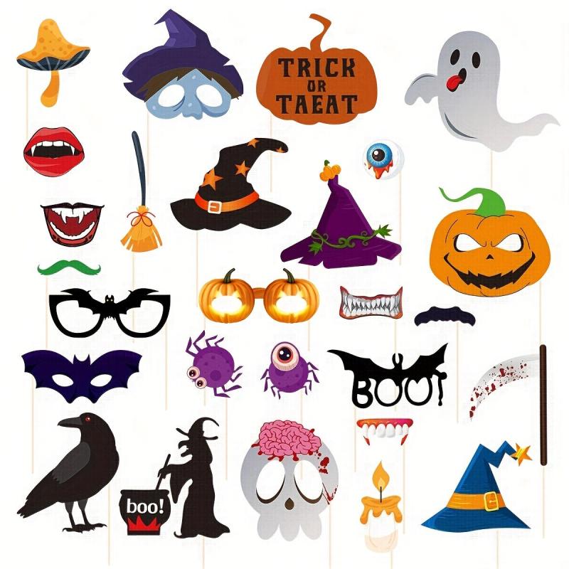 27pcs Halloween Party Supplies Decoration Card Masks Pumpkin Photo Booth Props