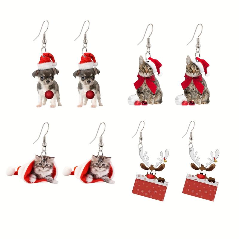 Christmas Earrings Acrylic Santa Chihuahua Cat Elk & Tree Earrings