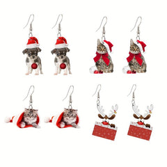 Christmas Earrings Acrylic Santa Chihuahua Cat Elk & Tree Earrings