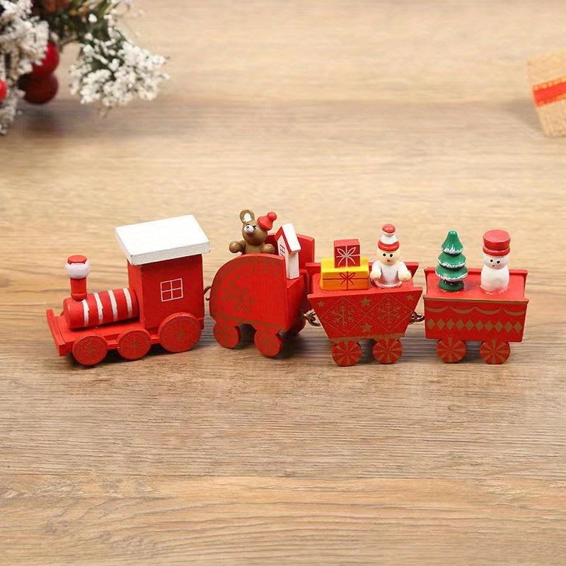 Christmas Wooden Train Ornaments Set with Snowman Reindeer Figurine Decor