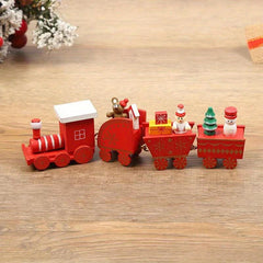 Christmas Wooden Train Ornaments Set with Snowman Reindeer Figurine Decor