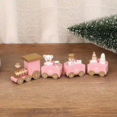 Christmas Wooden Train Ornaments Set with Snowman Reindeer Figurine Decor