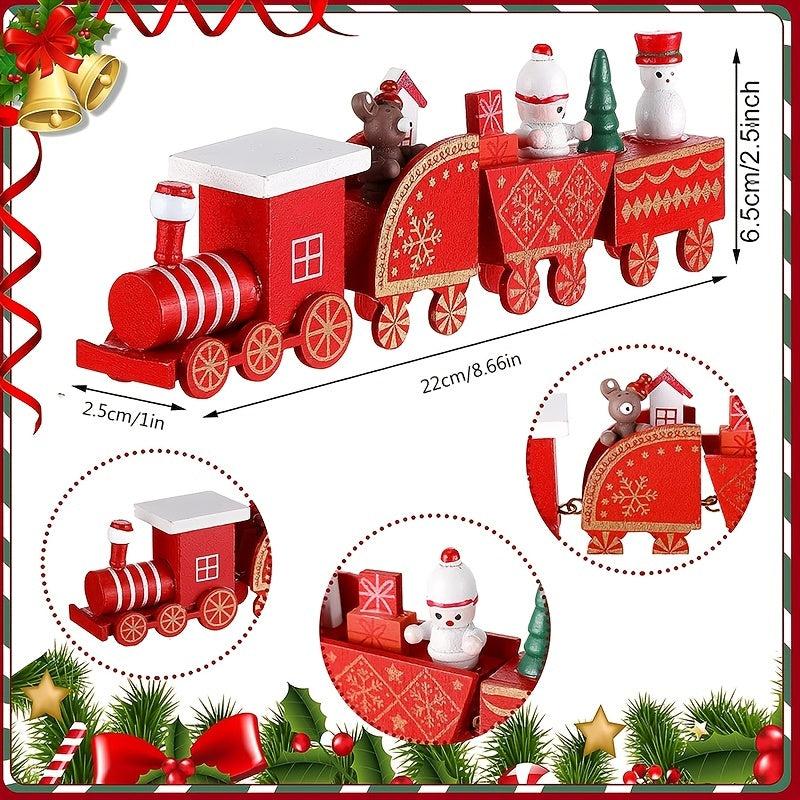 Christmas Wooden Train Ornaments Set with Snowman Reindeer Figurine Decor