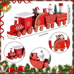 Christmas Wooden Train Ornaments Set with Snowman Reindeer Figurine Decor