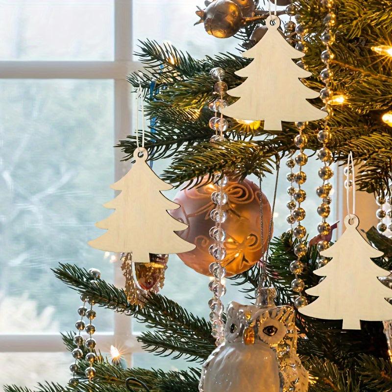 20pcs Wooden Christmas Tree Ornaments with Rope for Crafts Decorations
