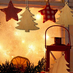 20pcs Wooden Christmas Tree Ornaments with Rope for Crafts Decorations