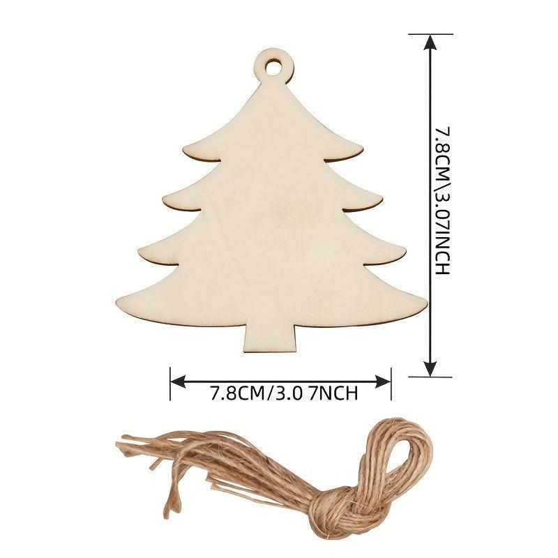 20pcs Wooden Christmas Tree Ornaments with Rope for Crafts Decorations