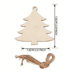 20pcs Wooden Christmas Tree Ornaments with Rope for Crafts Decorations