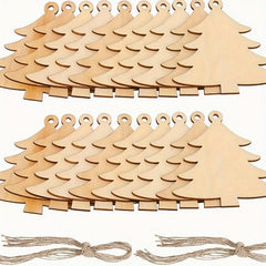 20pcs Wooden Christmas Tree Ornaments with Rope for Crafts Decorations