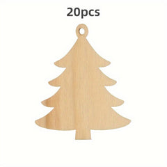20pcs Wooden Christmas Tree Ornaments with Rope for Crafts Decorations