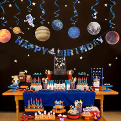 Solar System Hanging Swirl Decorations 10pcs - Outer Space Themed Party Supplies