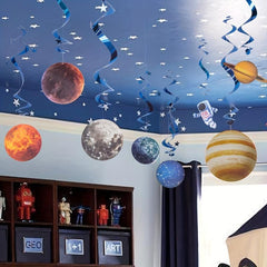 Solar System Hanging Swirl Decorations 10pcs - Outer Space Themed Party Supplies