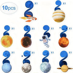 Solar System Hanging Swirl Decorations 10pcs - Outer Space Themed Party Supplies