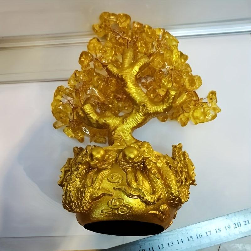 Chinese Elements Dragon Hair Wealth Tree Rocking Money Tree Yellow Crystal Tree