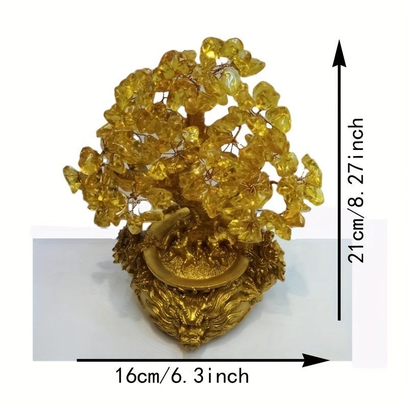 Chinese Elements Dragon Hair Wealth Tree Rocking Money Tree Yellow Crystal Tree