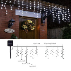 LED Solar Icicle String Lights 13ft 4m 96LEDs Waterproof Curtain Lights