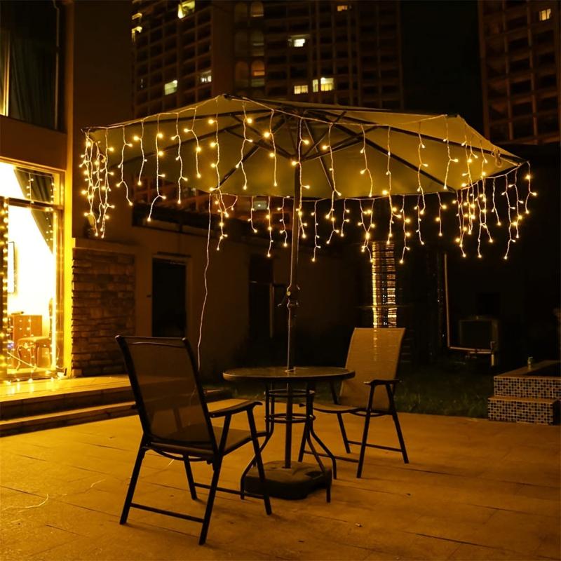 LED Solar Icicle String Lights 13ft 4m 96LEDs Waterproof Curtain Lights