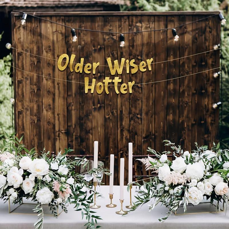 Older Wiser Hotter Funny Birthday Glitter Banner