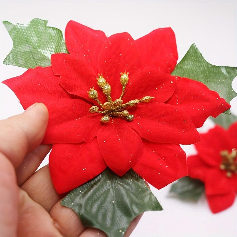 10pcs Red Christmas Flower Decoration Christmas Tree Decoration Flower