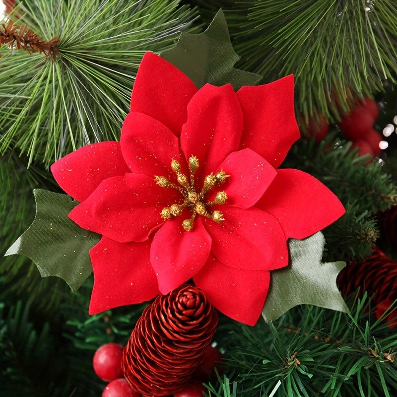 10pcs Red Christmas Flower Decoration Christmas Tree Decoration Flower