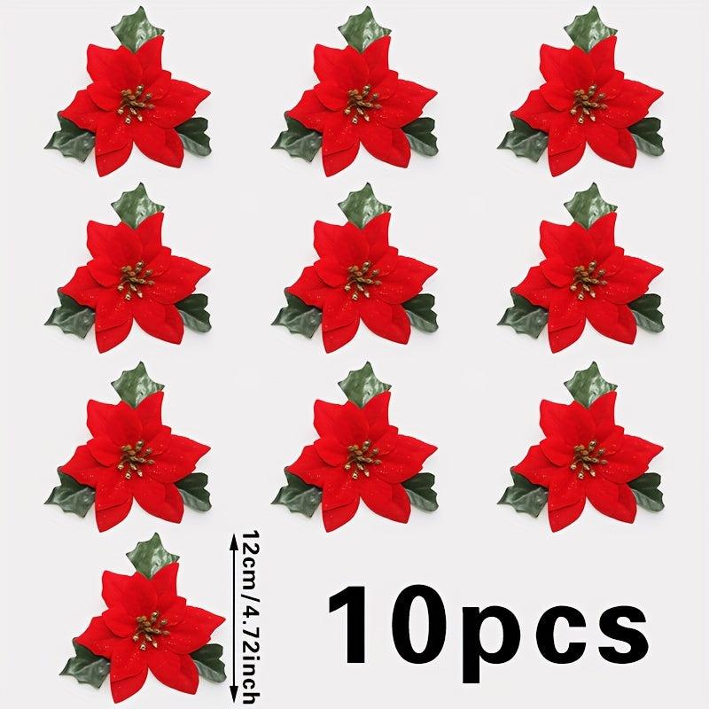 10pcs Red Christmas Flower Decoration Christmas Tree Decoration Flower