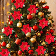 10pcs Red Christmas Flower Decoration Christmas Tree Decoration Flower