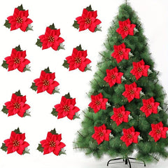 10pcs Red Christmas Flower Decoration Christmas Tree Decoration Flower