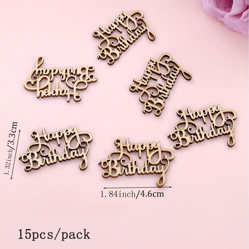 15pcs Happy Birthday Wooden Chips Desktop Decoration Party Small