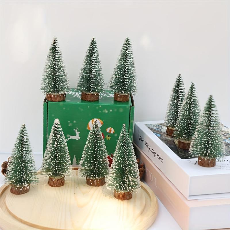 6pcs Mini Christmas Tree Wooden Base Christmas Decorations