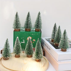 6pcs Mini Christmas Tree Wooden Base Christmas Decorations